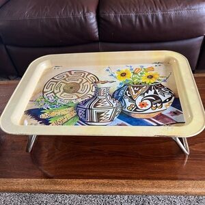 Vintage Metal Southwestern Pottery Print Folding Lap Tray - Ponomarenko